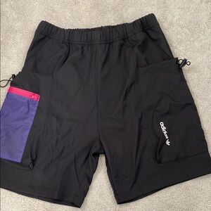 Adidas Black and Purple Athletic Shorts with Elastic Waistband